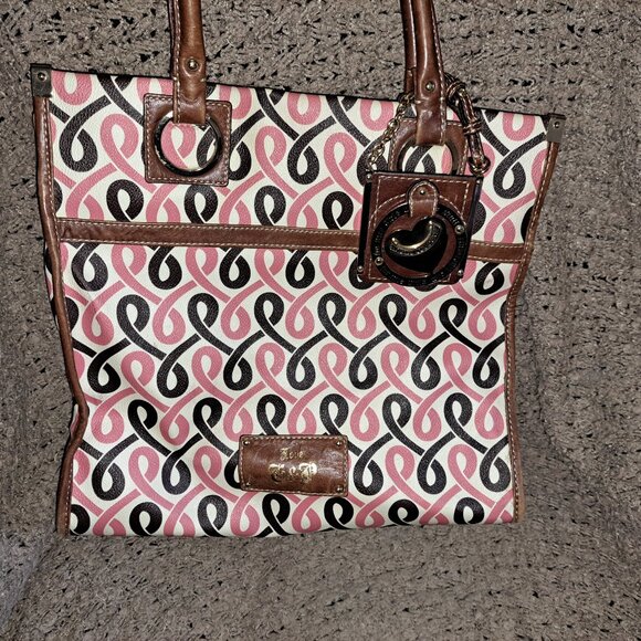 VINTAGE JUICY COUTURE-Y2K Geometric Pink/Brown Tote-Large Leather Charm-Excellen - Picture 5 of 13